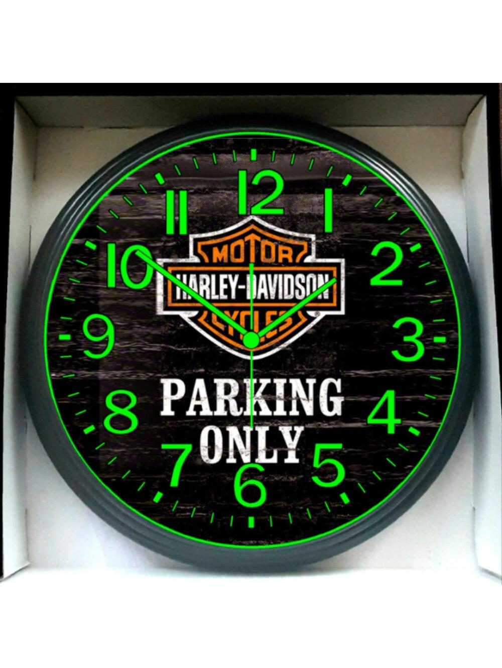 Harley-Davidson Parking Only Garage Shop Glow In The Dark Wall Clock New!